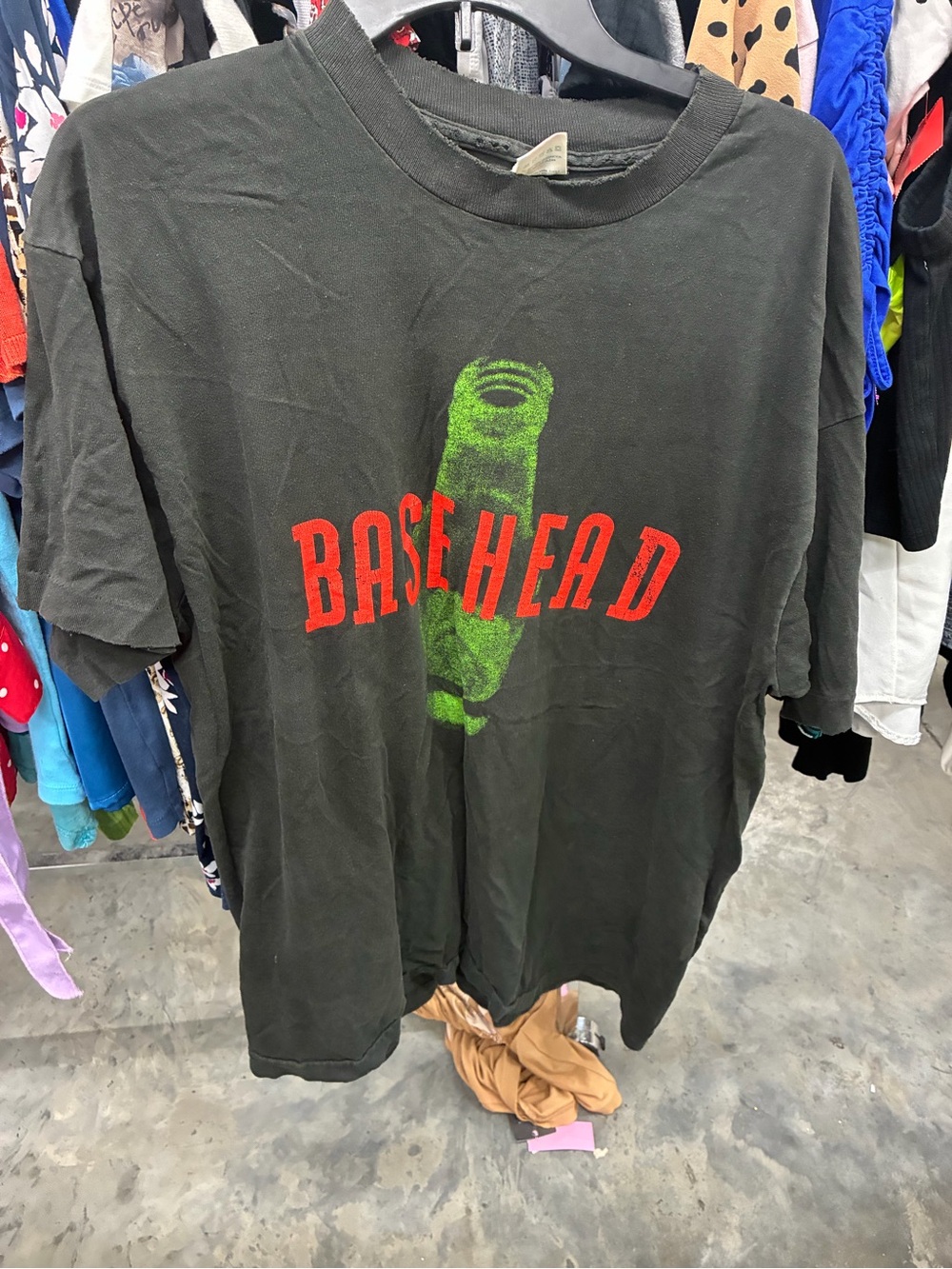 Fruit of the Loom Black Tee with Red BASEHEAD Text & Green Bottle Graphic